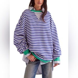 Free People Classic Striped Crew in Sand Dollar Combo Sz L